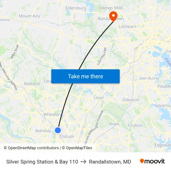Silver Spring Station & Bay 110 to Randallstown, MD map