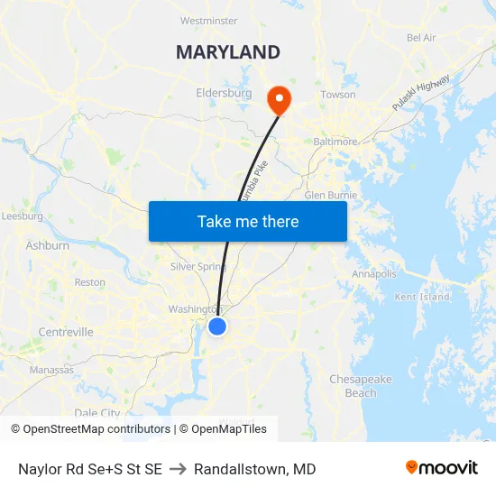 Naylor Rd Se+S St SE to Randallstown, MD map