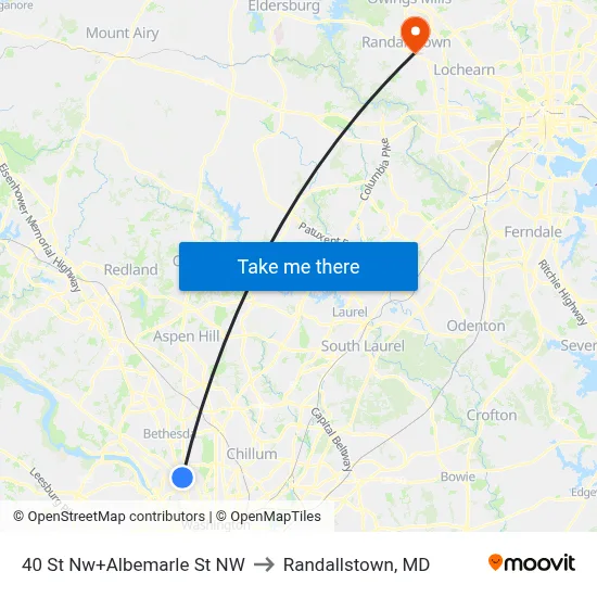 40 St Nw+Albemarle St NW to Randallstown, MD map