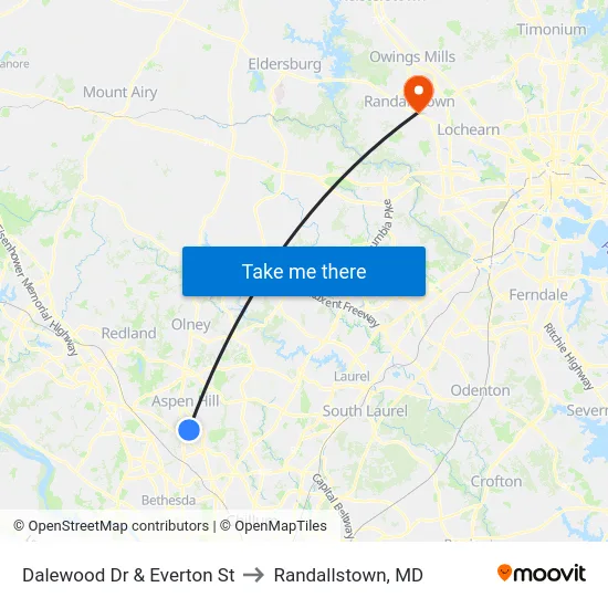 Dalewood Dr & Everton St to Randallstown, MD map