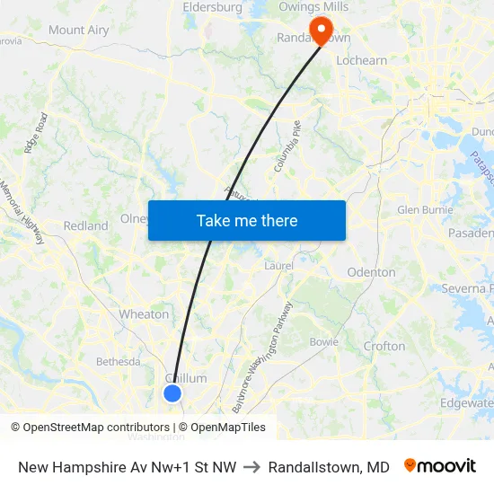 New Hampshire Av Nw+1 St NW to Randallstown, MD map
