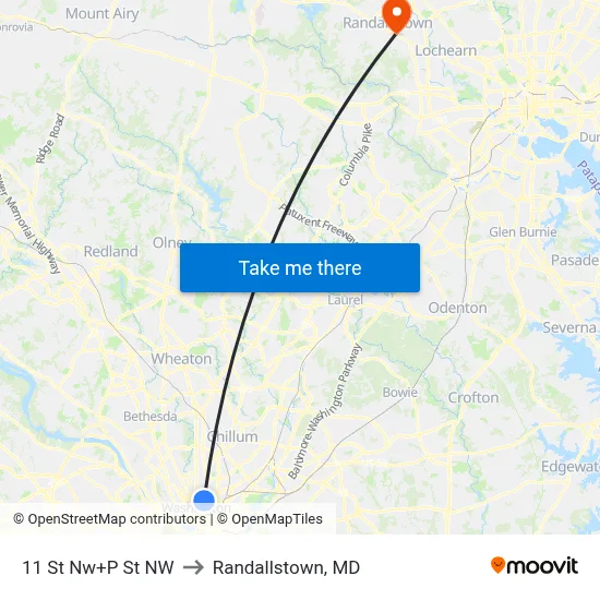 11 St Nw+P St NW to Randallstown, MD map