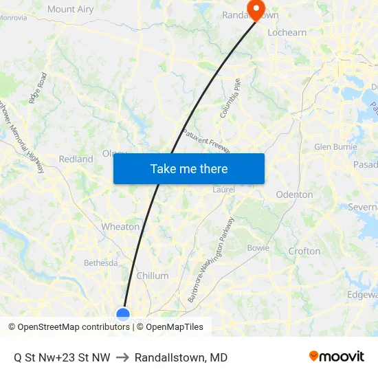 Q St Nw+23 St NW to Randallstown, MD map