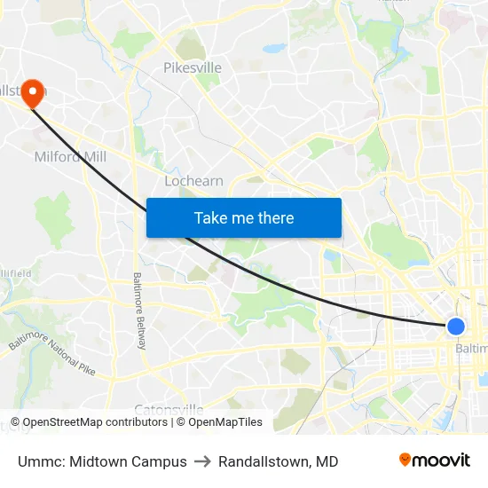 Ummc: Midtown Campus to Randallstown, MD map