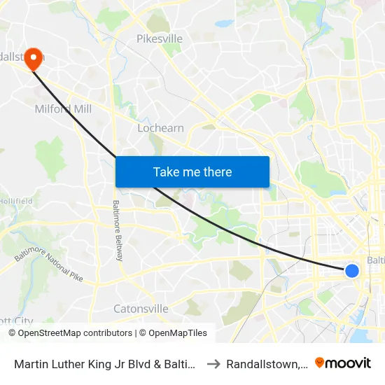 Martin Luther King Jr Blvd & Baltimore St to Randallstown, MD map