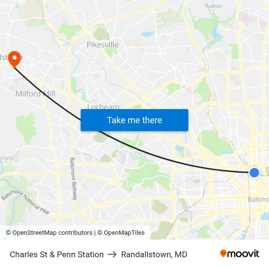 Charles St & Penn Station to Randallstown, MD map