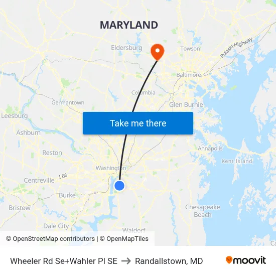 Wheeler Rd Se+Wahler Pl SE to Randallstown, MD map