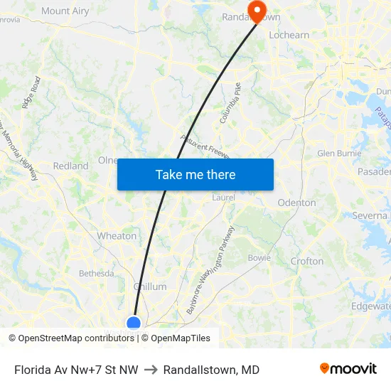 Florida Av Nw+7 St NW to Randallstown, MD map