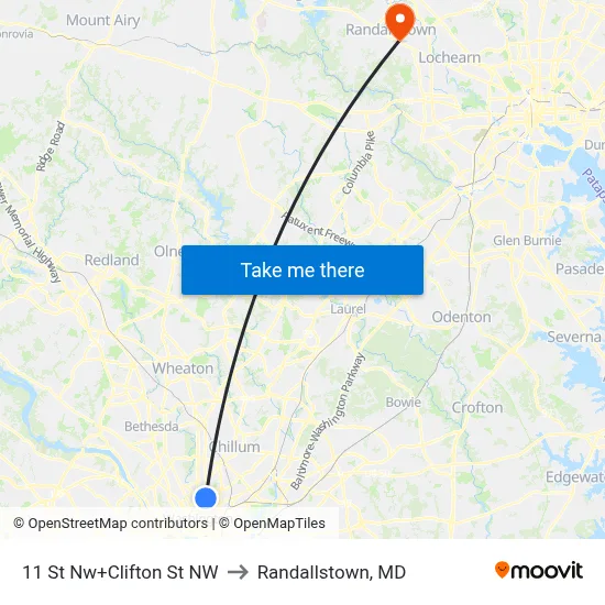 11 St Nw+Clifton St NW to Randallstown, MD map