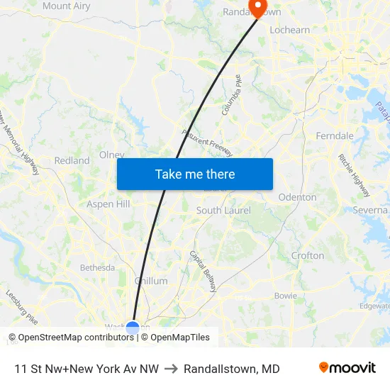 11 St Nw+New York Av NW to Randallstown, MD map