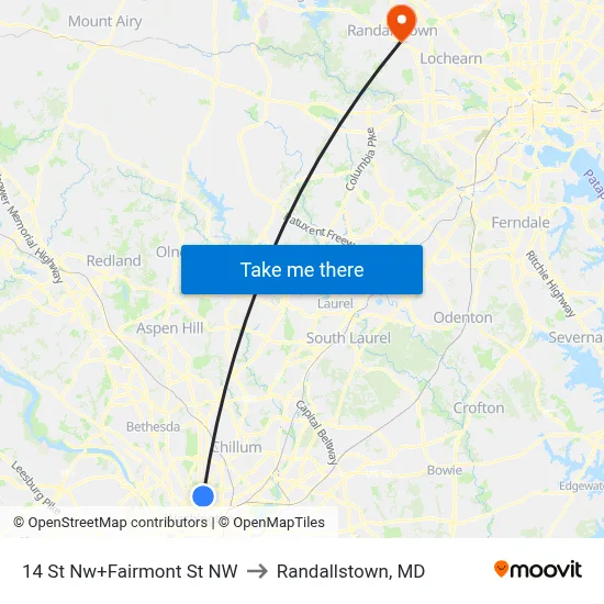 14 St Nw+Fairmont St NW to Randallstown, MD map
