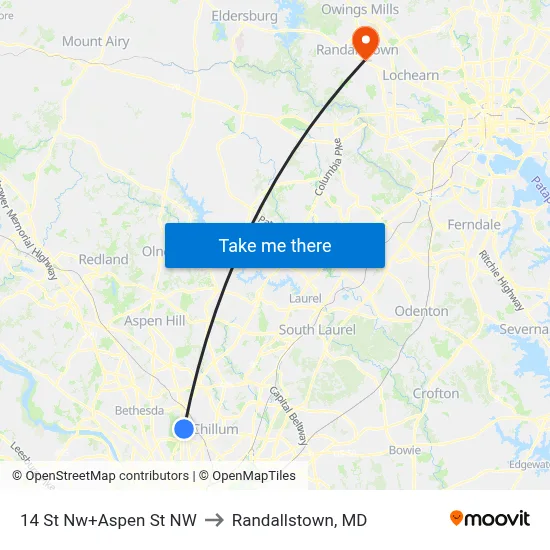 14 St Nw+Aspen St NW to Randallstown, MD map