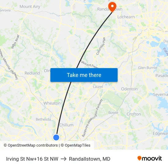 Irving St Nw+16 St NW to Randallstown, MD map