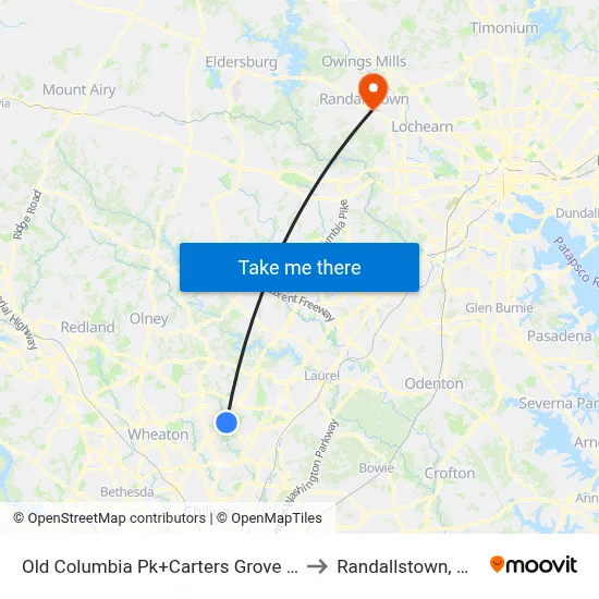 Old Columbia Pk+Carters Grove Dr to Randallstown, MD map