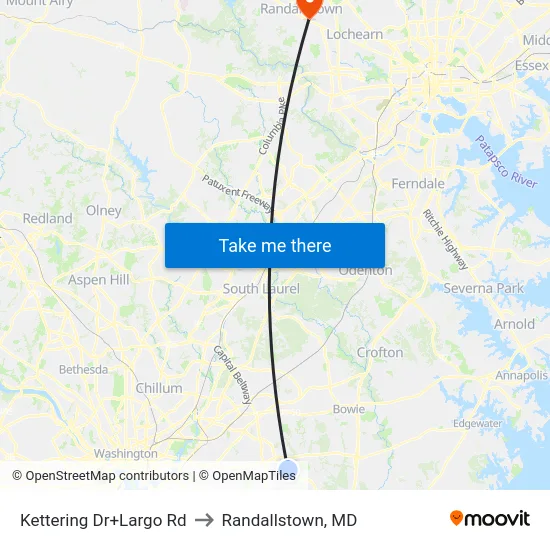 Kettering Dr+Largo Rd to Randallstown, MD map