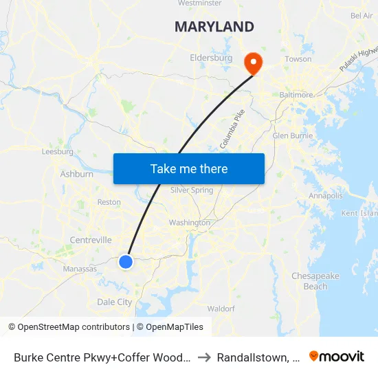 Burke Centre Pkwy+Coffer Woods Rd to Randallstown, MD map