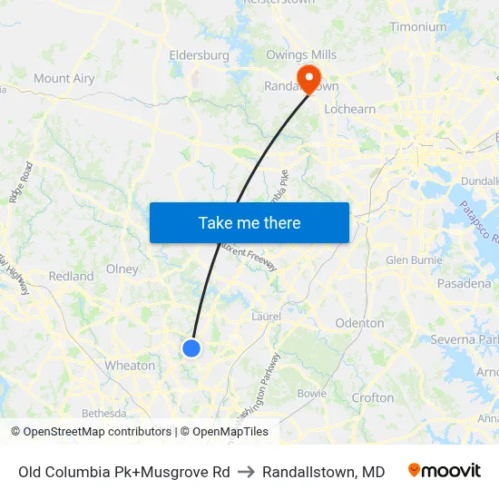 Old Columbia Pk+Musgrove Rd to Randallstown, MD map