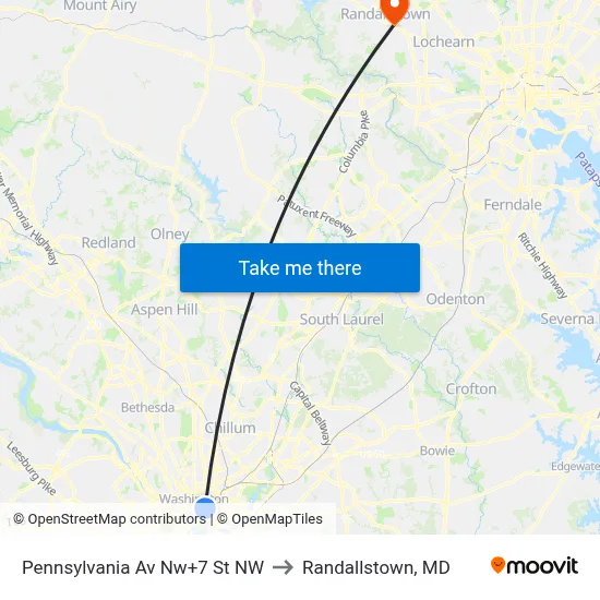 Pennsylvania Av Nw+7 St NW to Randallstown, MD map