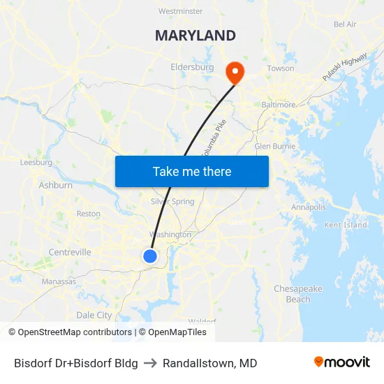 Bisdorf Dr+Bisdorf Bldg to Randallstown, MD map