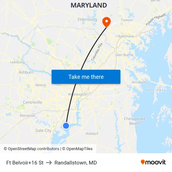 Ft Belvoir+16 St to Randallstown, MD map