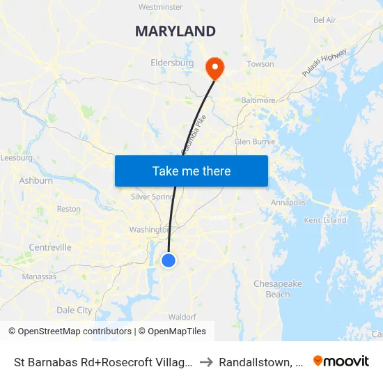 St Barnabas Rd+Rosecroft Village Dr to Randallstown, MD map