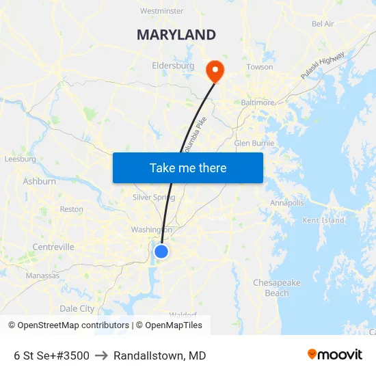 6 St Se+#3500 to Randallstown, MD map