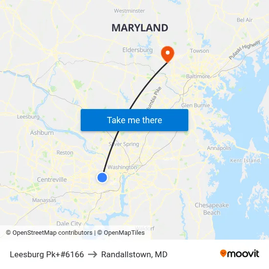 Leesburg Pk+#6166 to Randallstown, MD map
