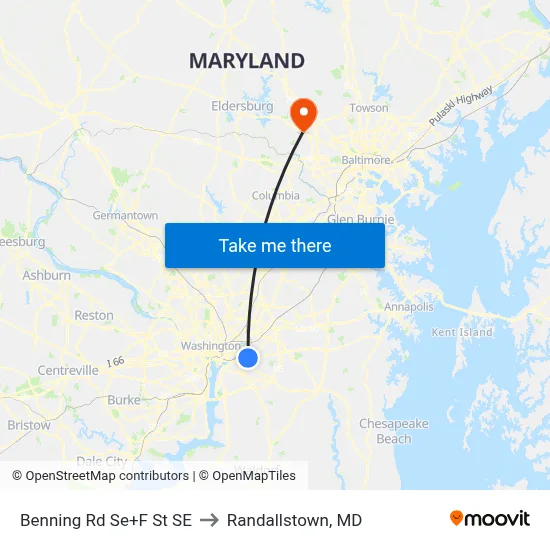 Benning Rd Se+F St SE to Randallstown, MD map