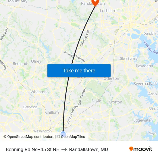 Benning Rd Ne+45 St NE to Randallstown, MD map