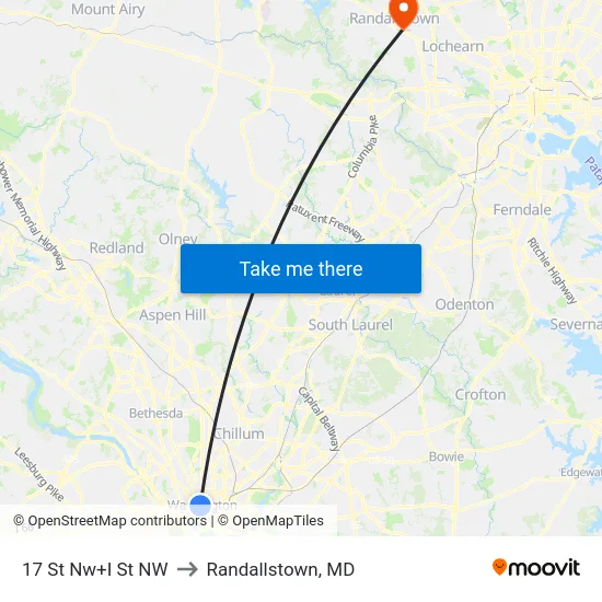 17 St Nw+I St NW to Randallstown, MD map