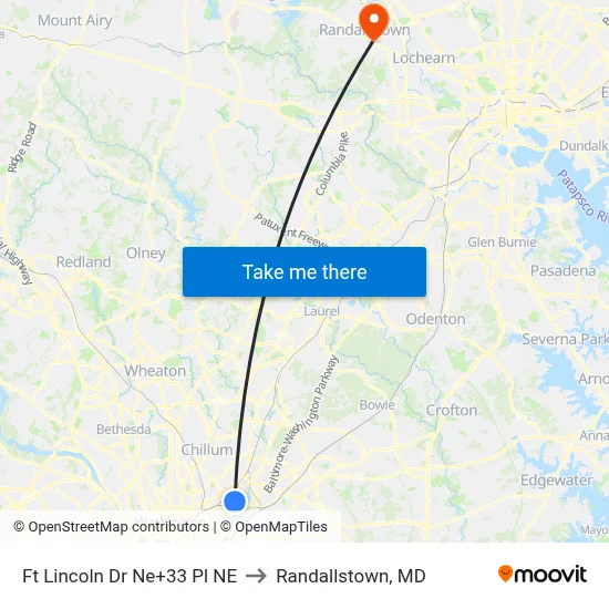 Ft Lincoln Dr Ne+33 Pl NE to Randallstown, MD map