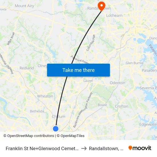 Franklin St Ne+Glenwood Cemetery to Randallstown, MD map