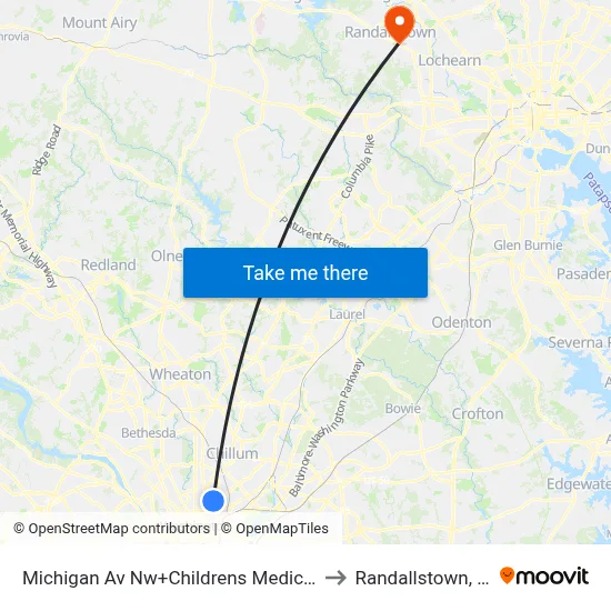 Michigan Av Nw+Childrens Medical Ctr to Randallstown, MD map