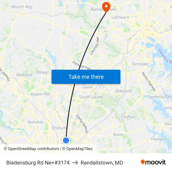 Bladensburg Rd Ne+#3174 to Randallstown, MD map