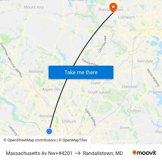 Massachusetts Av Nw+#4201 to Randallstown, MD map