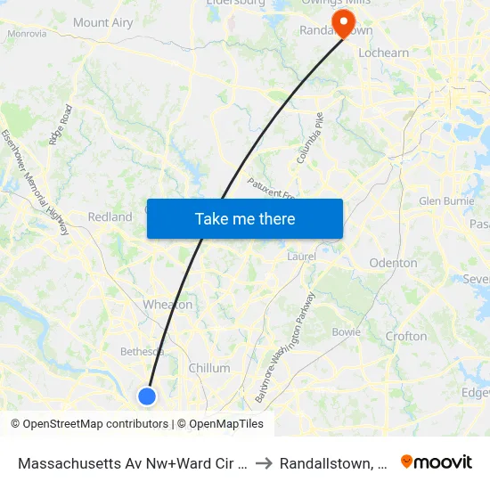 Massachusetts Av Nw+Ward Cir NW to Randallstown, MD map