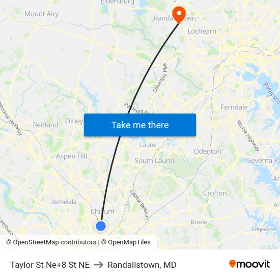 Taylor St Ne+8 St NE to Randallstown, MD map