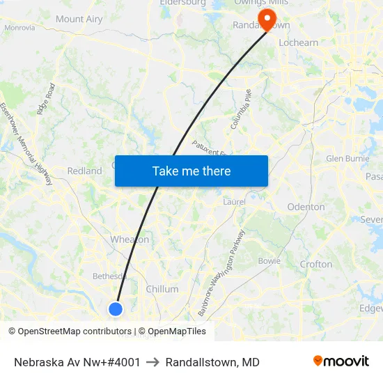 Nebraska Av Nw+#4001 to Randallstown, MD map