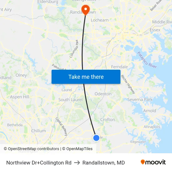 Northview Dr+Collington Rd to Randallstown, MD map