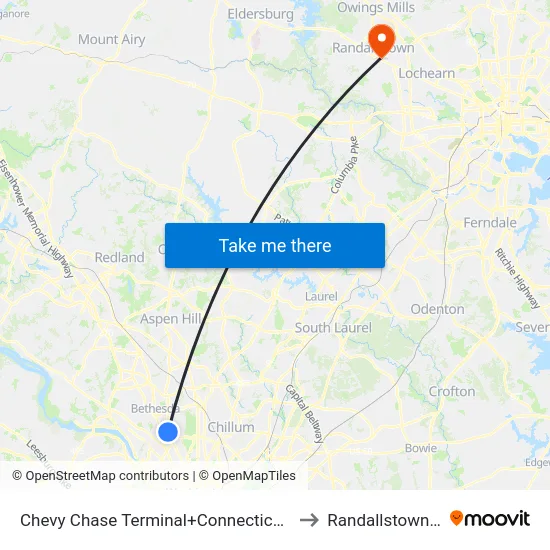 Chevy Chase Terminal+Connecticut Av NW to Randallstown, MD map