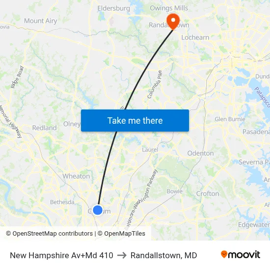 New Hampshire Av+Md 410 to Randallstown, MD map