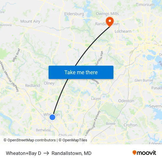 Wheaton+Bay D to Randallstown, MD map