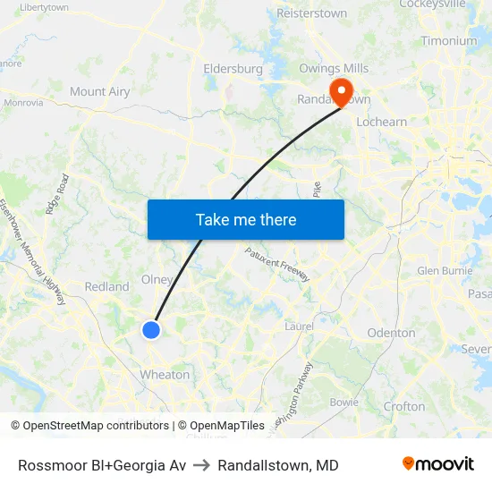 Rossmoor Bl+Georgia Av to Randallstown, MD map