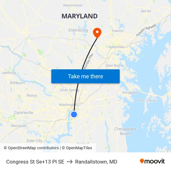 Congress St Se+13 Pl SE to Randallstown, MD map