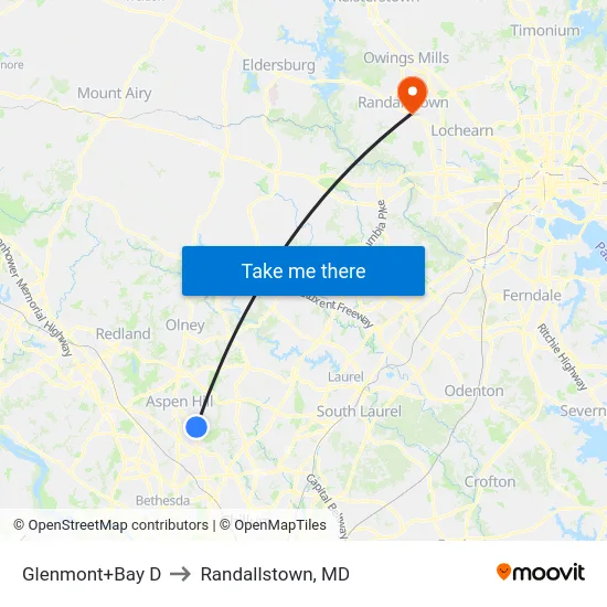 Glenmont+Bay D to Randallstown, MD map