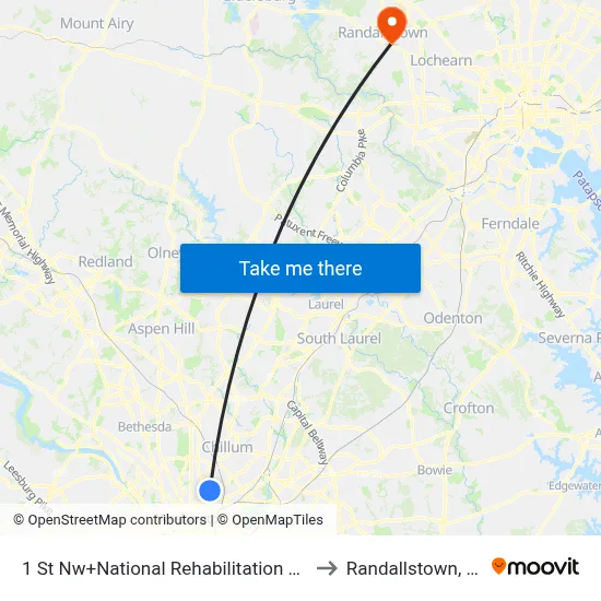 1 St Nw+National Rehabilitation Hosp to Randallstown, MD map