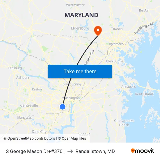 S George Mason Dr+#3701 to Randallstown, MD map