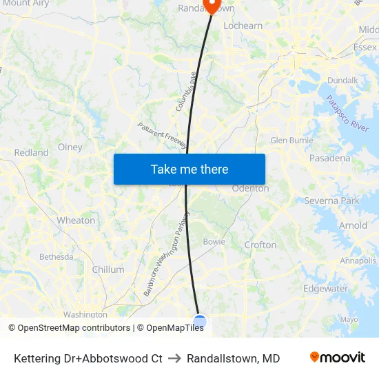 Kettering Dr+Abbotswood Ct to Randallstown, MD map