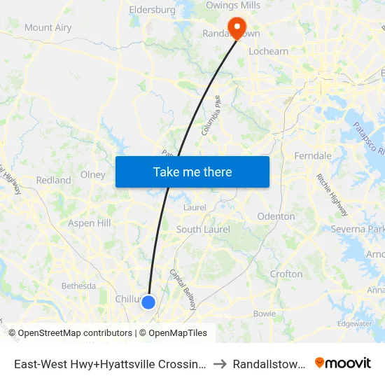 East-West Hwy+Hyattsville Crossing Entrance to Randallstown, MD map