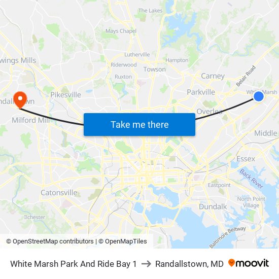 White Marsh Park And Ride Bay 1 to Randallstown, MD map